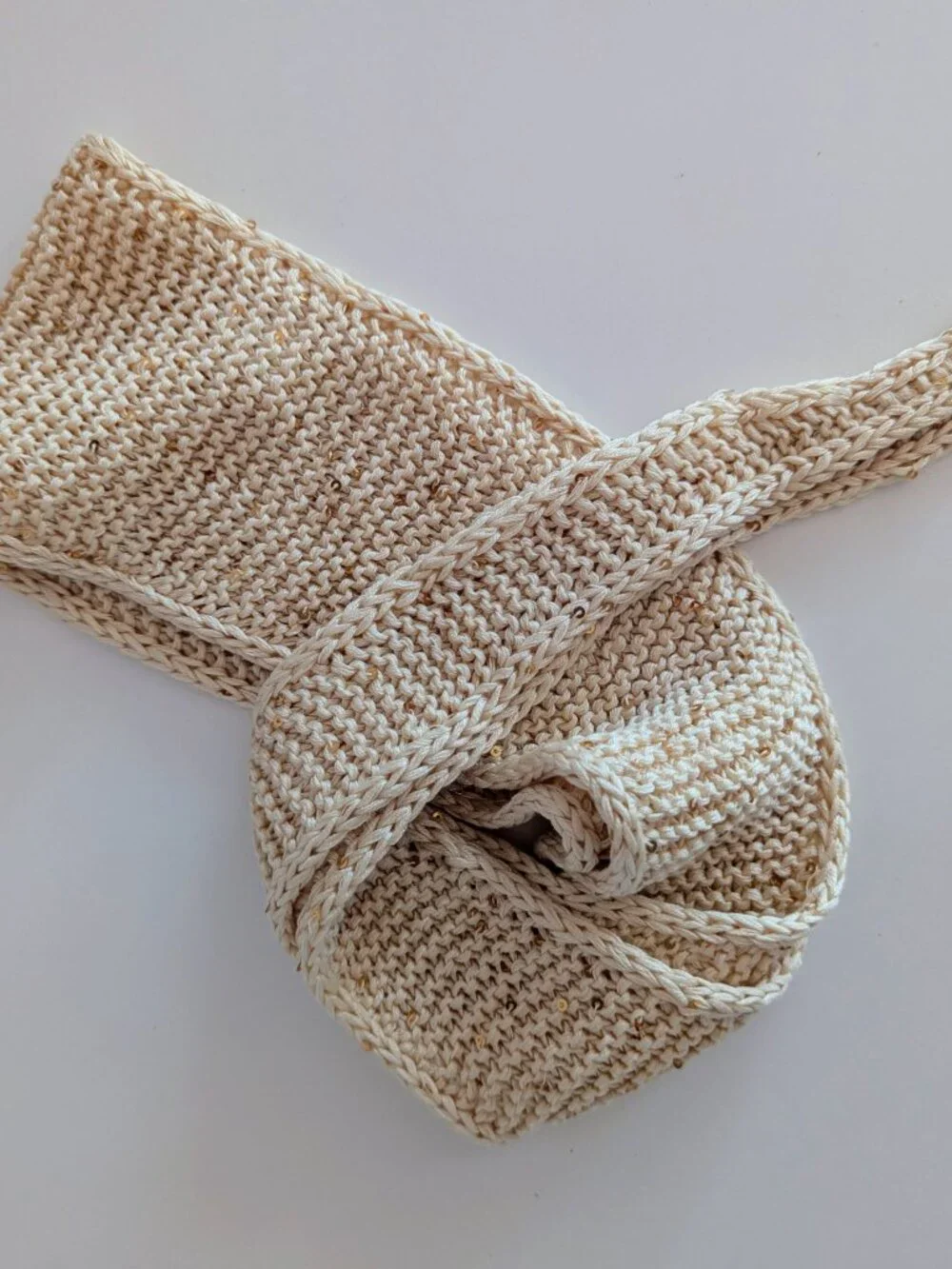 Handmade Sophie Scarf Linen Sequin Neck Tie Minimalist OS Ivory Gold